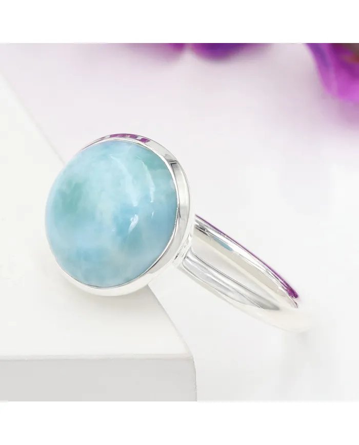 Larimar Gemstone Ring - 925 Sterling Silver Handmade Gemstone Jewelry