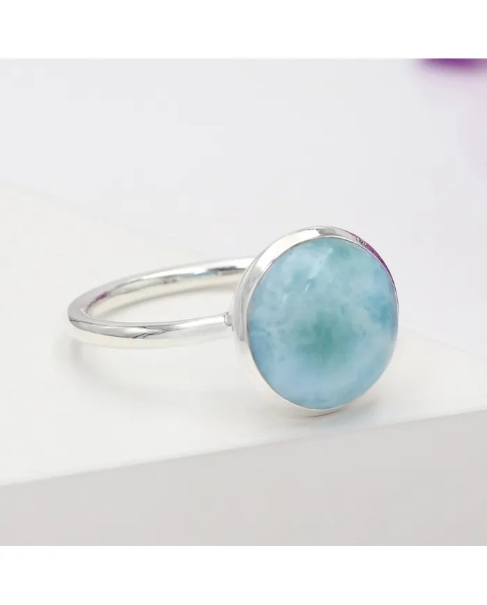 Larimar Gemstone Ring - 925 Sterling Silver Handmade Gemstone Jewelry