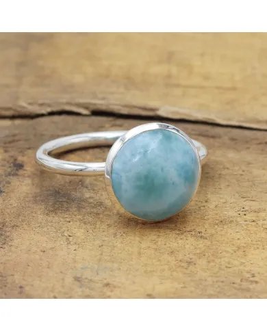Larimar Gemstone Ring - 925 Sterling Silver Handmade Gemstone Jewelry