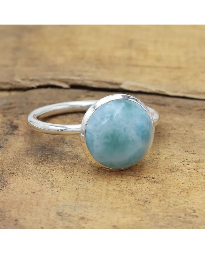 Larimar Gemstone Ring - 925 Sterling Silver Handmade Gemstone Jewelry