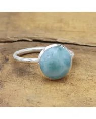 Larimar Gemstone Ring - 925 Sterling Silver Handmade Gemstone Jewelry