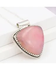 Pink Opal Pendant - 925 Sterling Silver Statement Bohemian Necklace