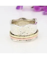 Hammered Spinner Ring - 925 Sterling Silver Brass & Copper Fidget Jewelry