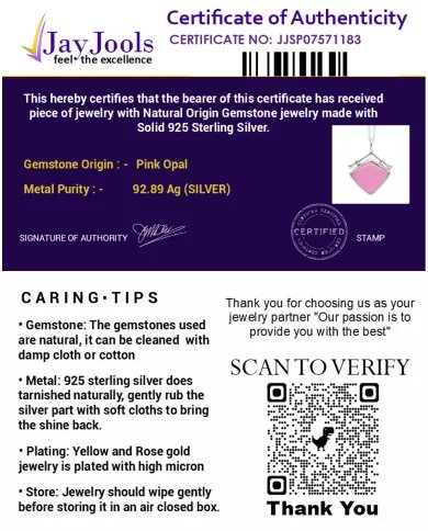 925 Sterling Silver Pink Opal Pendant – Handmade Cabochon Jewelry