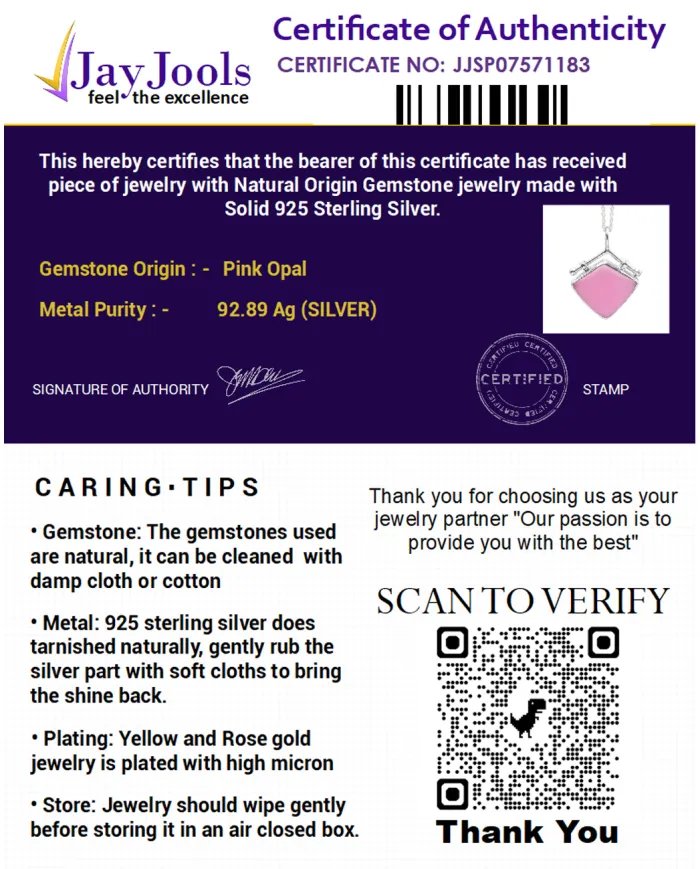 925 Sterling Silver Pink Opal Pendant – Handmade Cabochon Jewelry