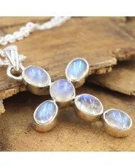 Rainbow Moonstone Cross Pendant - 925 Sterling Silver Religious Jewelry