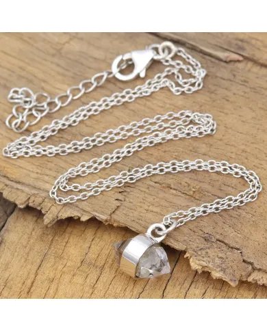 Herkimer Diamond Pendant - 925 Sterling Silver Rough Gemstone Jewelry