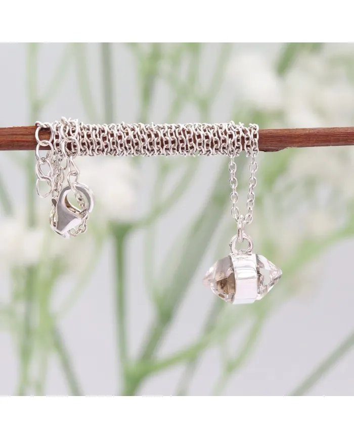 Herkimer Diamond Pendant - 925 Sterling Silver Rough Gemstone Jewelry