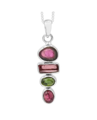 Multi Tourmaline Vertical Bar Pendant 925 Sterling Silver Necklace