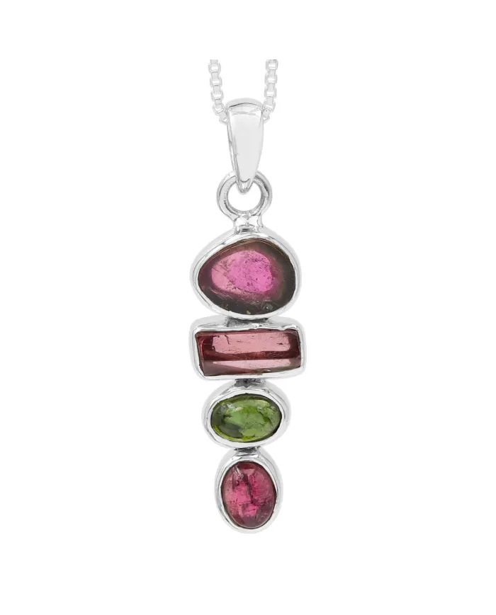Multi Tourmaline Vertical Bar Pendant 925 Sterling Silver Necklace