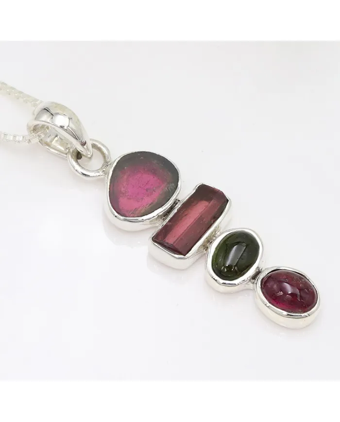 Multi Tourmaline Vertical Bar Pendant 925 Sterling Silver Necklace