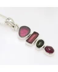 Multi Tourmaline Vertical Bar Pendant 925 Sterling Silver Necklace