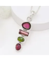 Multi Tourmaline Vertical Bar Pendant 925 Sterling Silver Necklace