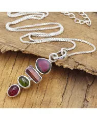 Multi Tourmaline Vertical Bar Pendant 925 Sterling Silver Necklace