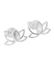 Rainbow Moonstone lotus studs - 925 Sterling Silver Gemstone Jewelry