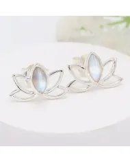 Rainbow Moonstone lotus studs - 925 Sterling Silver Gemstone Jewelry