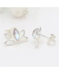 Rainbow Moonstone lotus studs - 925 Sterling Silver Gemstone Jewelry
