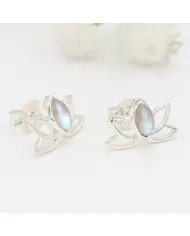 Rainbow Moonstone lotus studs - 925 Sterling Silver Gemstone Jewelry