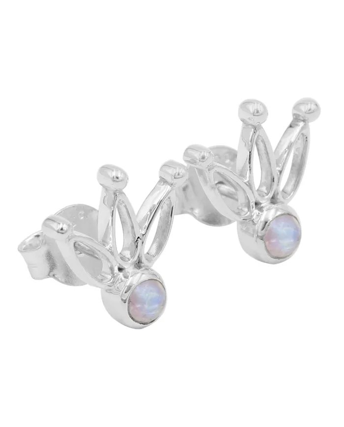 Rainbow Moonstone Stud Earrings – 925 Sterling Silver Gemstone Jewelry