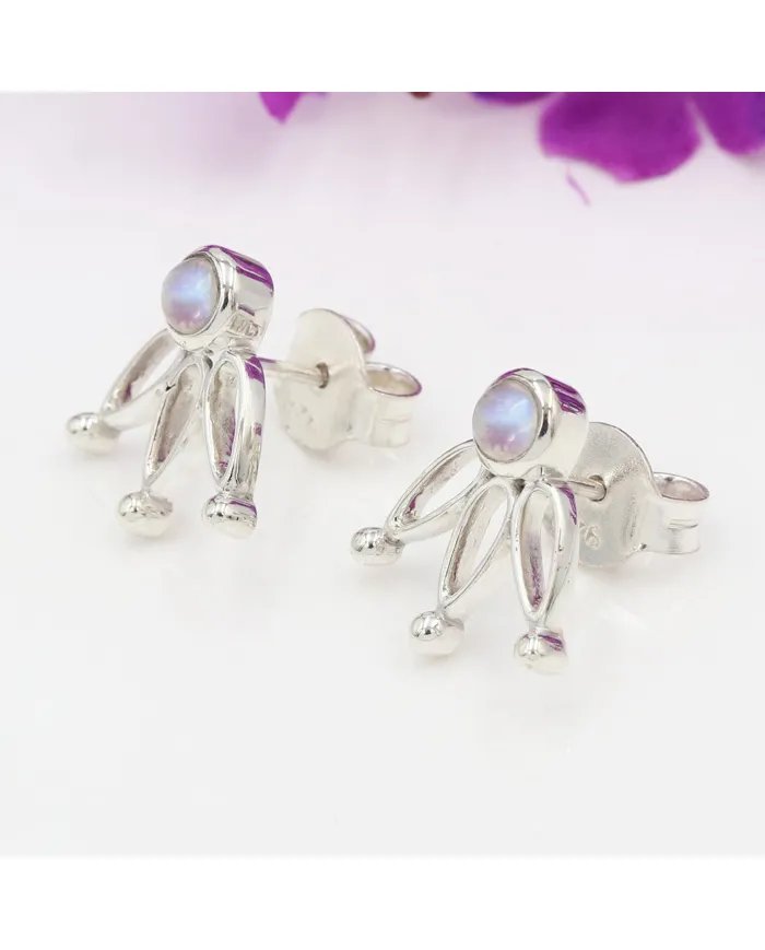 Rainbow Moonstone Stud Earrings – 925 Sterling Silver Gemstone Jewelry