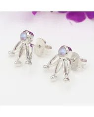 Rainbow Moonstone Stud Earrings – 925 Sterling Silver Gemstone Jewelry