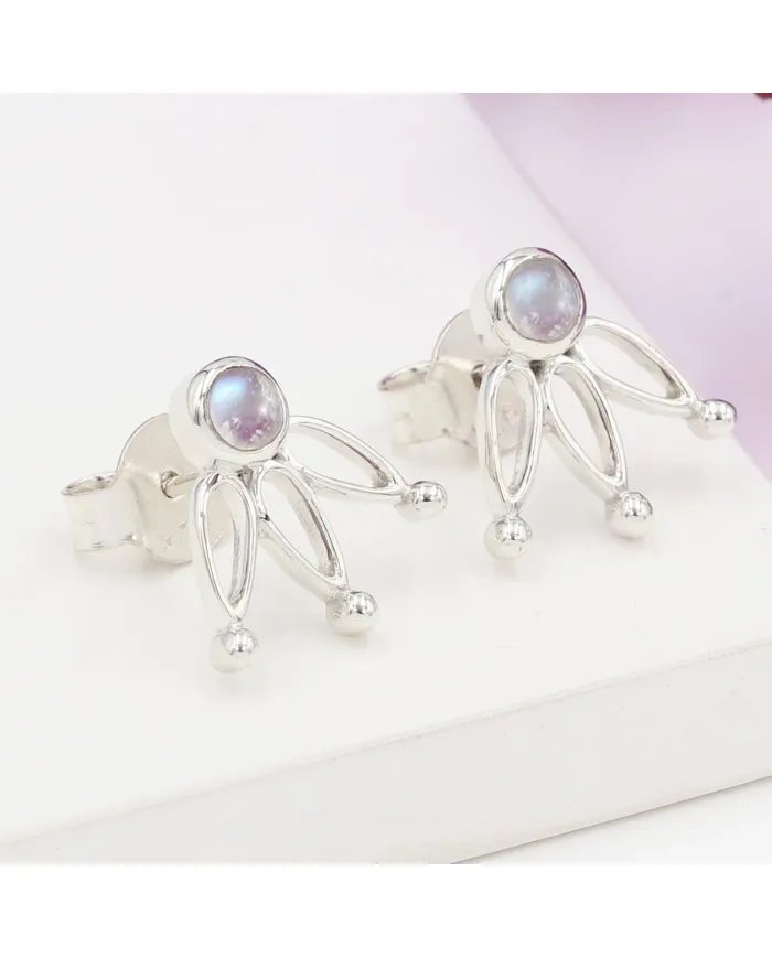 Rainbow Moonstone Stud Earrings – 925 Sterling Silver Gemstone Jewelry