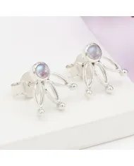 Rainbow Moonstone Stud Earrings – 925 Sterling Silver Gemstone Jewelry