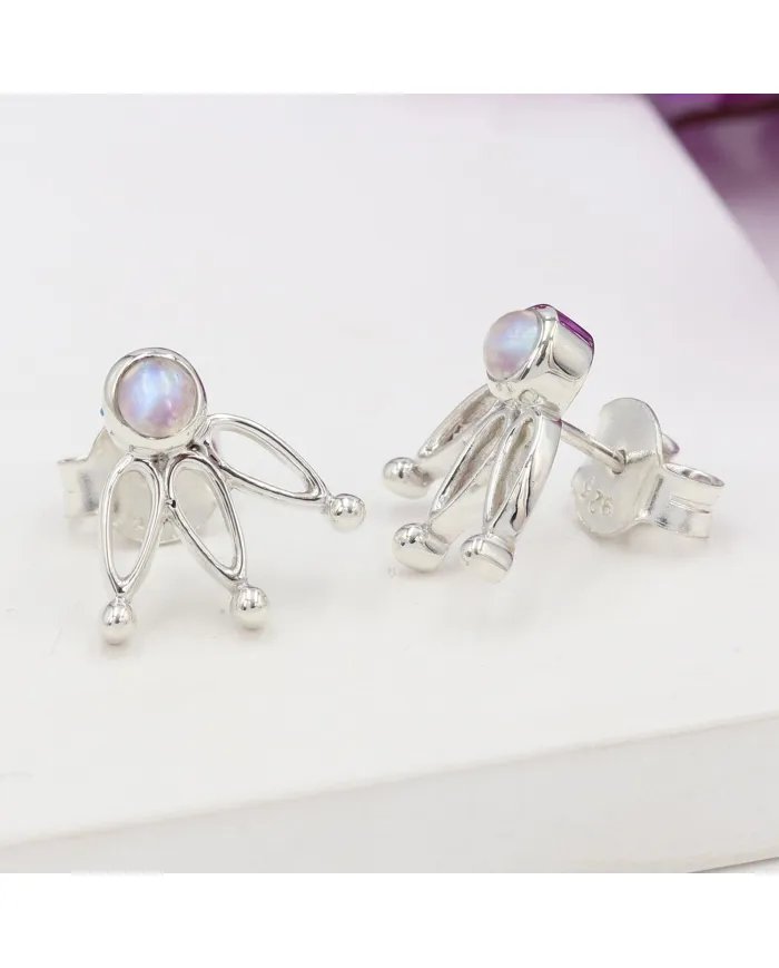 Rainbow Moonstone Stud Earrings – 925 Sterling Silver Gemstone Jewelry