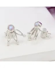 Rainbow Moonstone Stud Earrings – 925 Sterling Silver Gemstone Jewelry