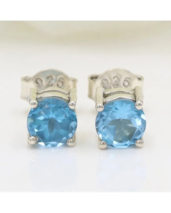 Sky Blue Topaz Stud Earrings – 925 Sterling Silver Minimalist Jewelry