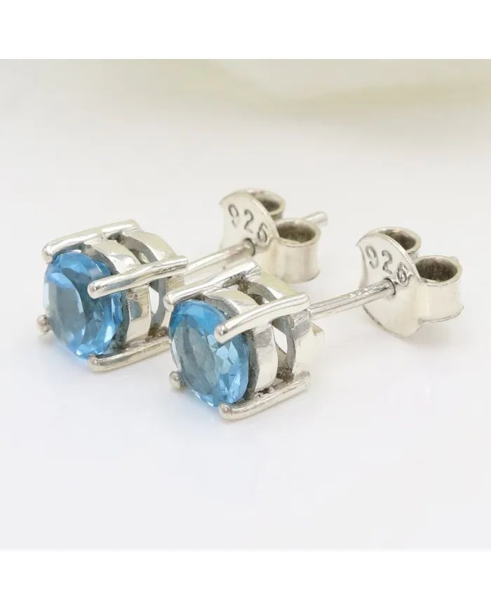 Sky Blue Topaz Stud Earrings – 925 Sterling Silver Minimalist Jewelry