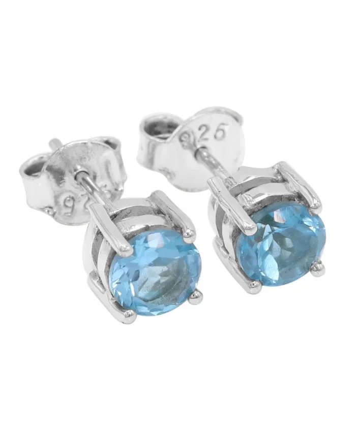 Sky Blue Topaz Stud Earrings – 925 Sterling Silver Minimalist Jewelry