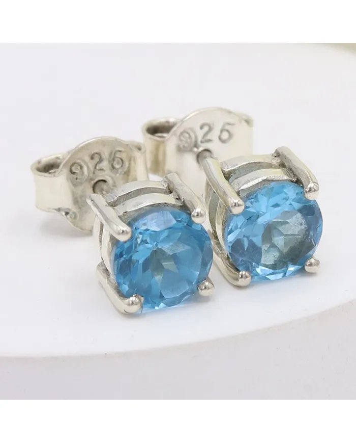 Sky Blue Topaz Stud Earrings – 925 Sterling Silver Minimalist Jewelry