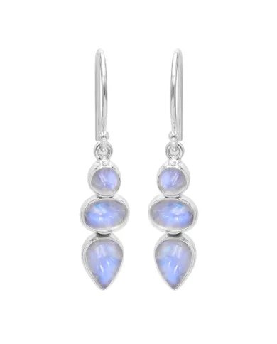 Rainbow Moonstone Dangle Earrings - 925 Sterling Silver Handmade Jewelry