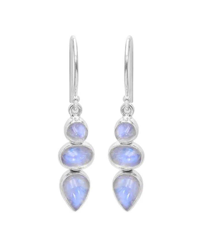 Rainbow Moonstone Dangle Earrings - 925 Sterling Silver Handmade Jewelry