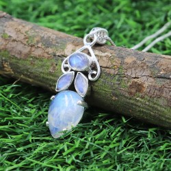 Rainbow Moonstone Pendant, Silver Necklaces, Teardrop Pendant, Birthstone Jewelry, Handmade Pendant, Love Pendant, Gifts for Her