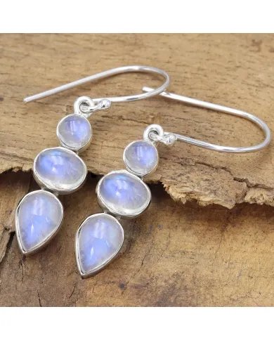 Rainbow Moonstone Dangle Earrings - 925 Sterling Silver Handmade Jewelry