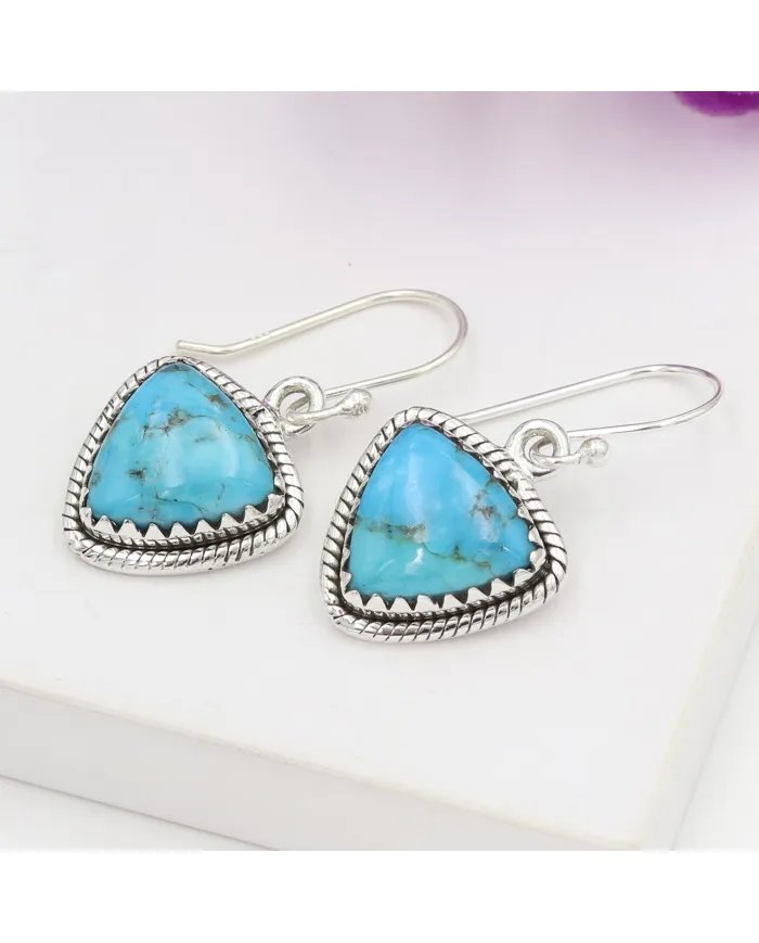 Natural Blue Turquoise Earrings – 925 Sterling Silver Handmade Jewelry