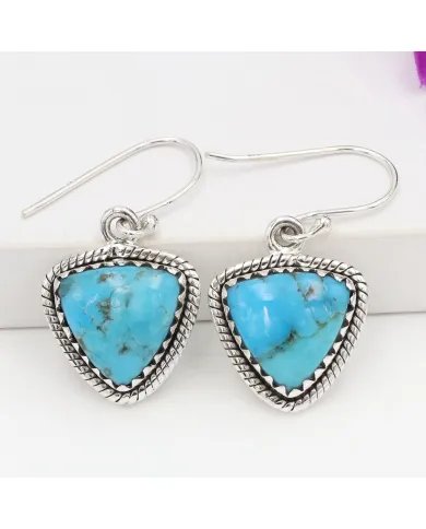 Natural Blue Turquoise Earrings – 925 Sterling Silver Handmade Jewelry