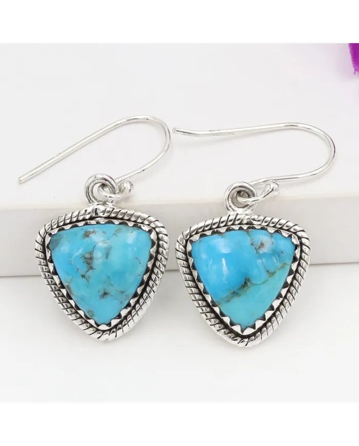 Natural Blue Turquoise Earrings – 925 Sterling Silver Handmade Jewelry