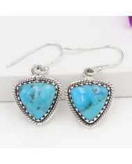 Natural Blue Turquoise Earrings – 925 Sterling Silver Handmade Jewelry