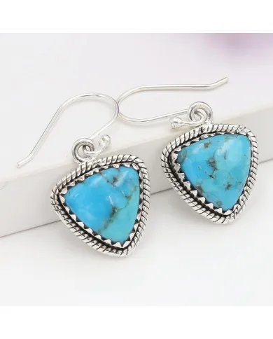 Natural Blue Turquoise Earrings – 925 Sterling Silver Handmade Jewelry