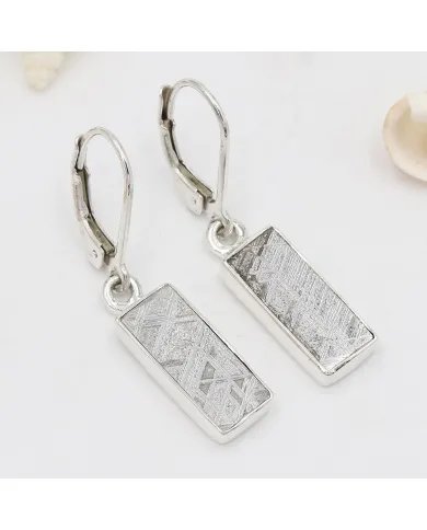 Natural Meteorite Earrings - 925 Sterling Silver Handmade Jewelry