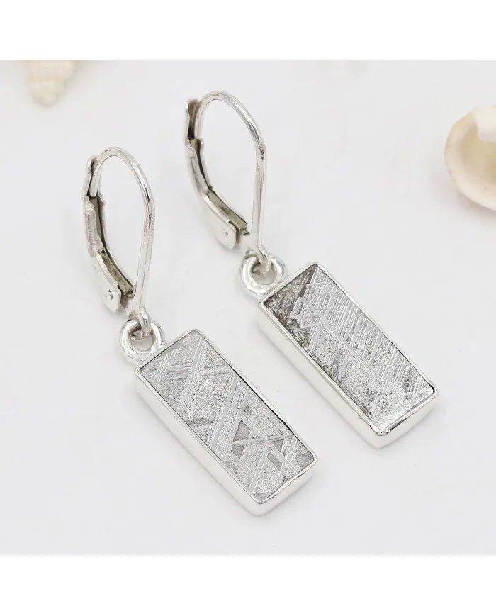 Natural Meteorite Earrings - 925 Sterling Silver Handmade Jewelry