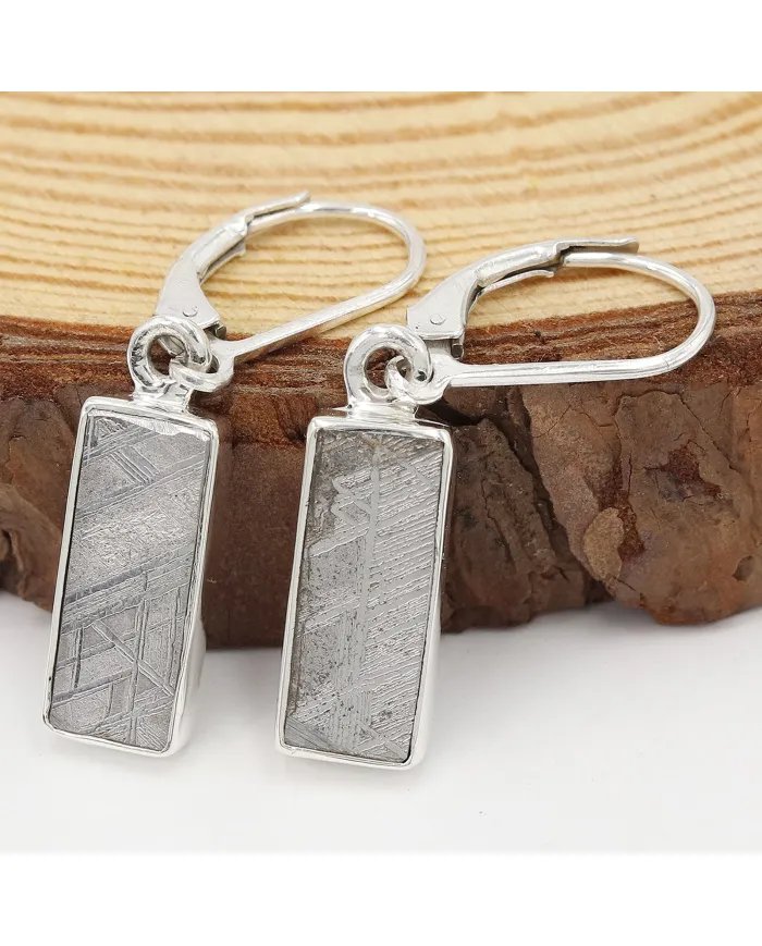 Natural Meteorite Earrings - 925 Sterling Silver Handmade Jewelry