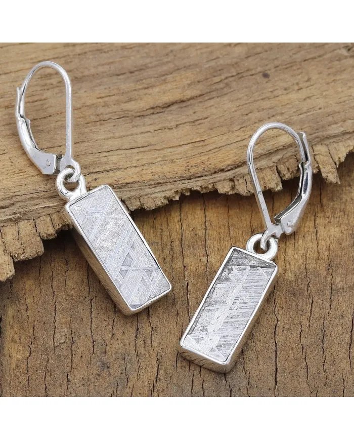 Natural Meteorite Earrings - 925 Sterling Silver Handmade Jewelry