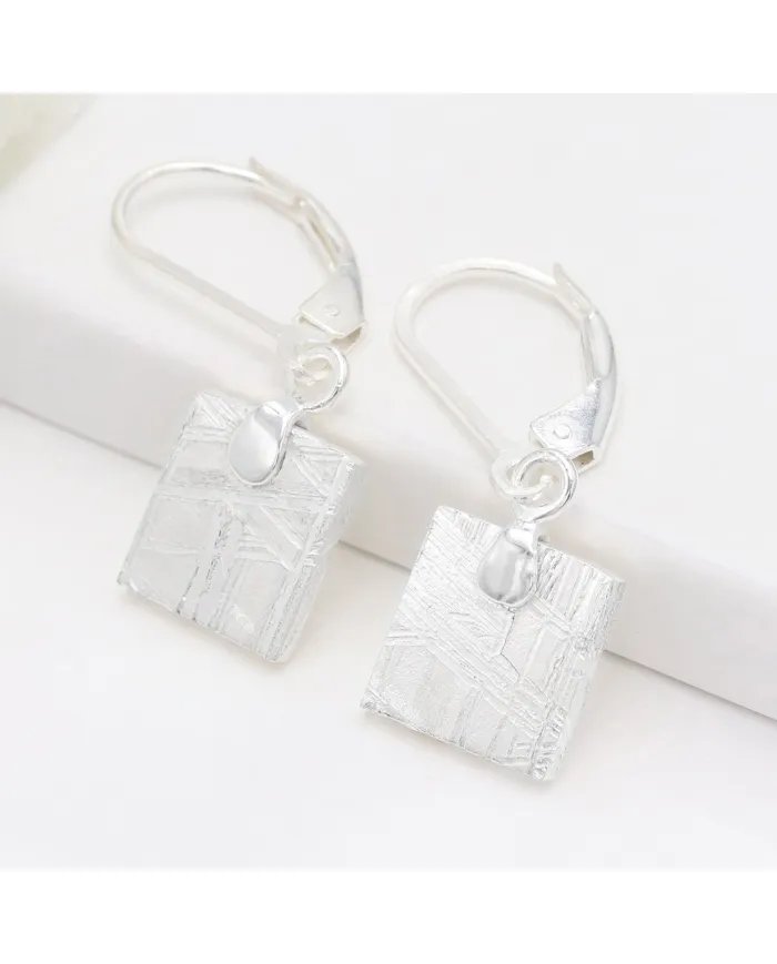 Meteorite Dangle Earrings - 925 Sterling Silver Handmade Jewelry