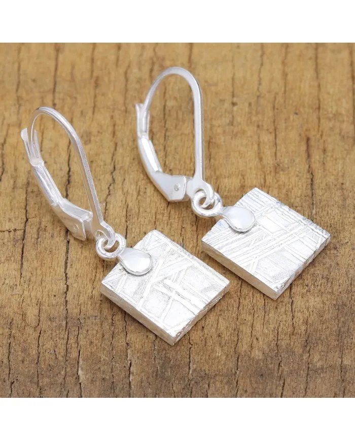 Meteorite Dangle Earrings - 925 Sterling Silver Handmade Jewelry