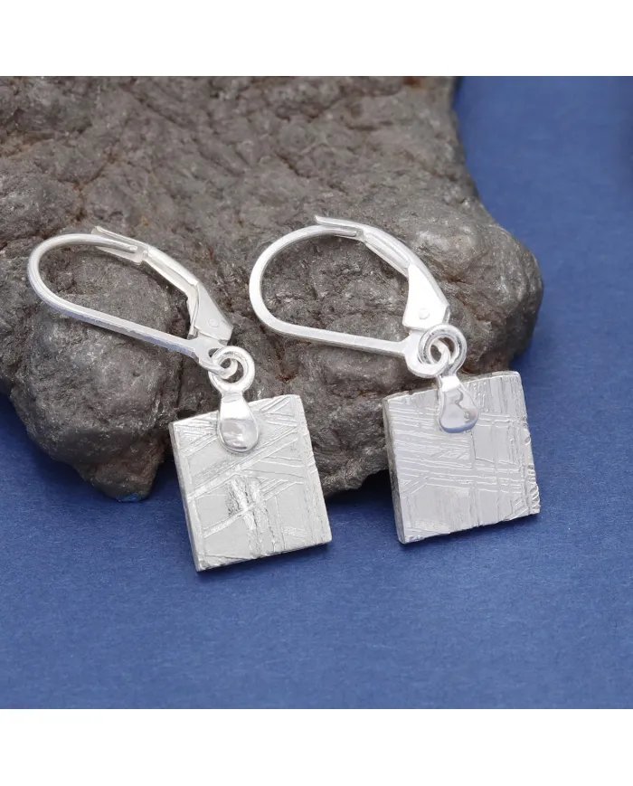 Meteorite Dangle Earrings - 925 Sterling Silver Handmade Jewelry