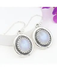 Rainbow Moonstone Oval Shape Earrings - Handmade 925 Sterling Silver